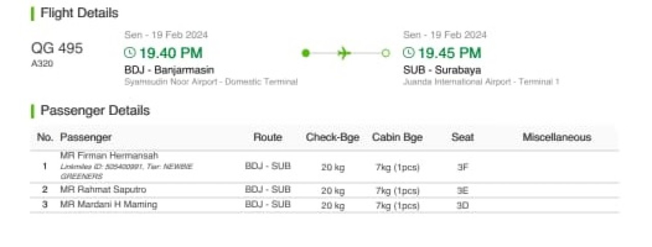 Tiket pesawat Mardani Maming. (Foto: Aan Haryono/tangkapan layar )