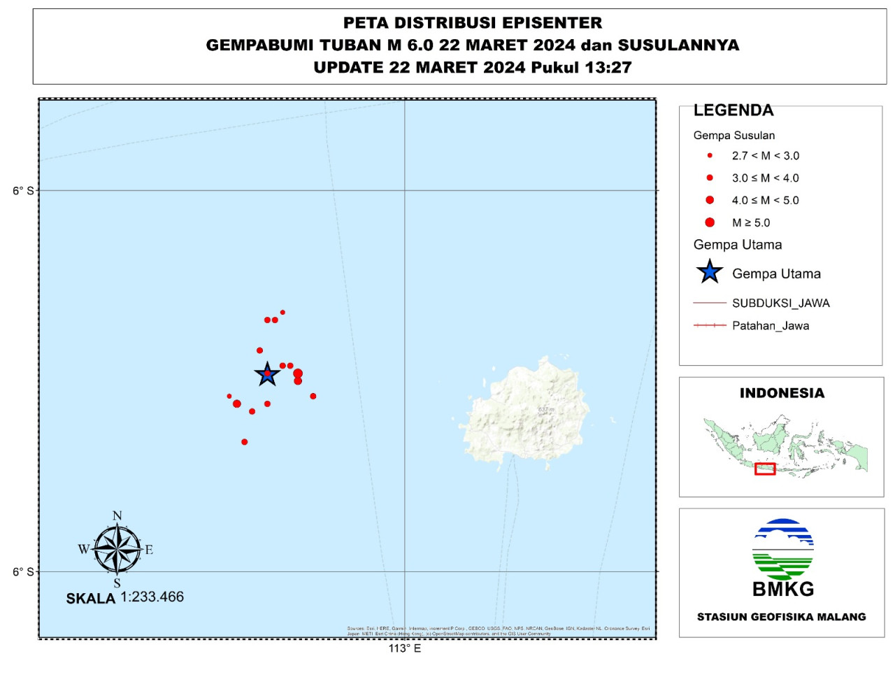 Data BMKG soal gempa di perairan Tuban. (Foto: BMKG/jatimnow.com)