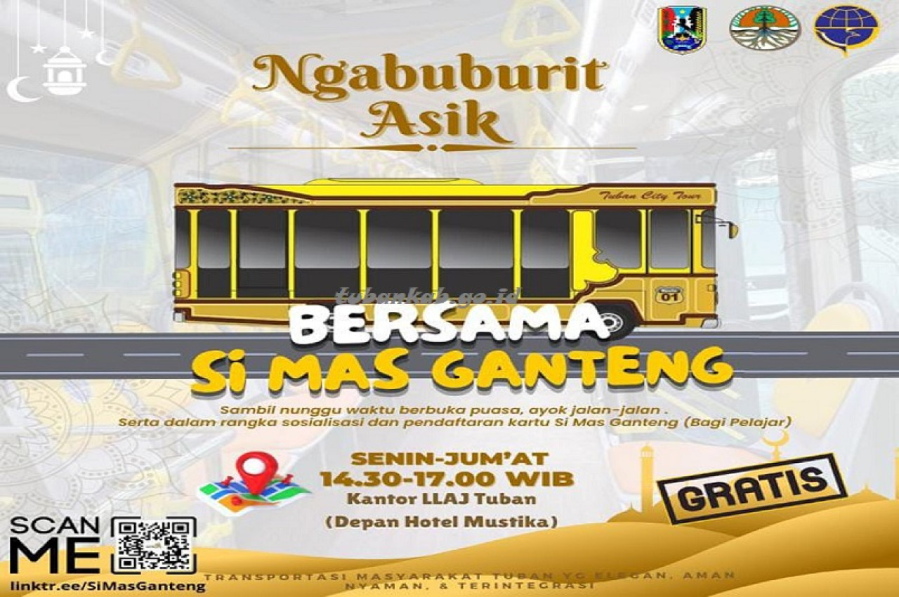 Pamflet ajakan ngabuburit gratis naik bus Si Mas Ganteng dari DLHP Tuban. (Foto: Humas Pemkab Tuban for jatimnow.com)