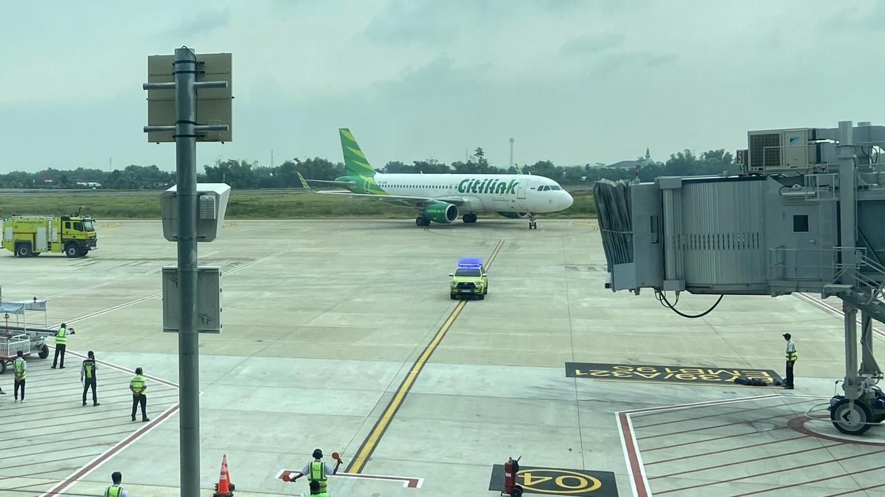 Citilink di Bandara Dhoho Kediri. (Foto: Yanuar Dedy/jatimnow.com)