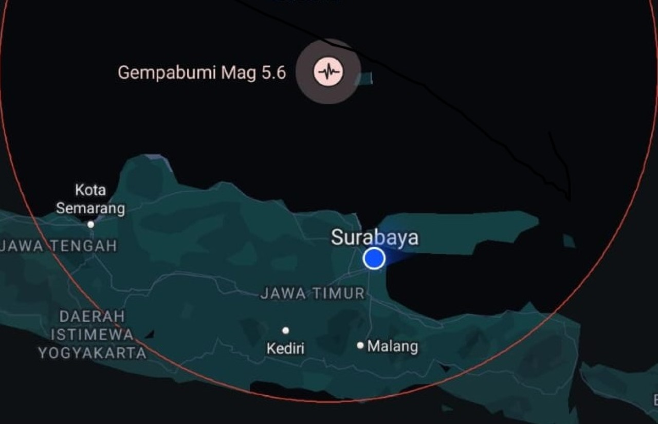 Lokasi gempa berlokasi di laut pada jarak 120 Km arah Timur Laut Tuban, Jawa Timur pada kedalaman 10 km. (Foto: BMKG Indonesia for jatimnow.com)