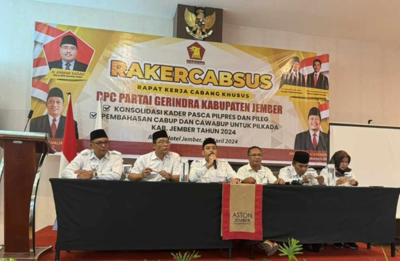 Rapat Kerja Khusus (Rakercabsus) DPC Gerindra Jember, Jumat (26/4/2024). (Foto: Khus for jatimnow.com)