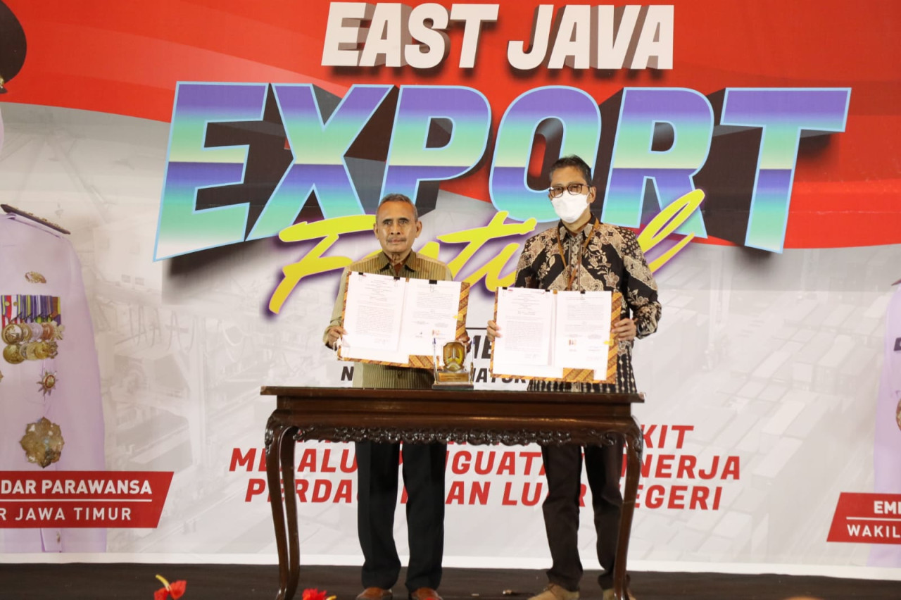 Nota kesepahaman antara Bank Jatim menggandeng GPEI Jawa Timur. (Foto: Humas Bank Jatim for jatimnow.com)