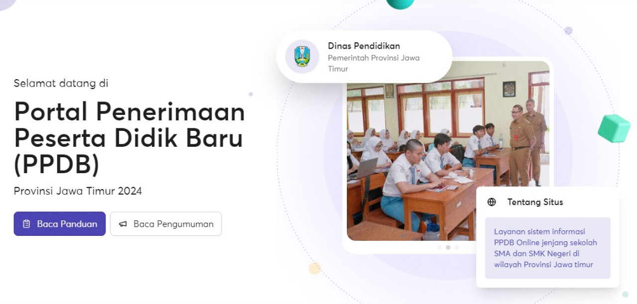 Beranda website PPDB Jatim. (Foto: tangkapan layar)