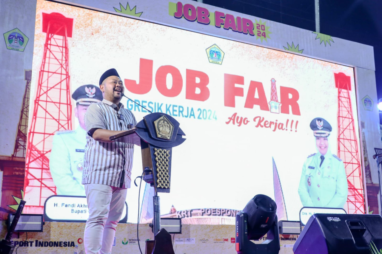 Bupati Gresik Fandi Akhmad Yani saat membuka acara Job Fair 2024 di Wahana Ekspresi Poesponegoro (WEP). (Foto: Diskominfo Pemkab Gresik for jatimnow.com)