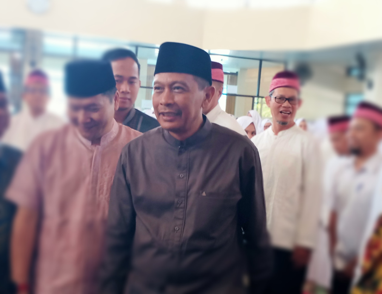 Pj Wali Kota Malang, Wahyu Hidayat saat menghadiri kegiatan doa bersama jelang keberangkatan 237 JCH dari KBIHU RSI Aisyiyah Malang Tahun 2024 . (Foto: Gerhana/jatimnow.comMasehi/ 1445 Hijriah.