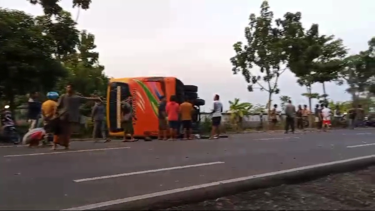 Bus Rajawali Indah Terguling di Bojonegoro, 2 Korban Meninggal Dunia