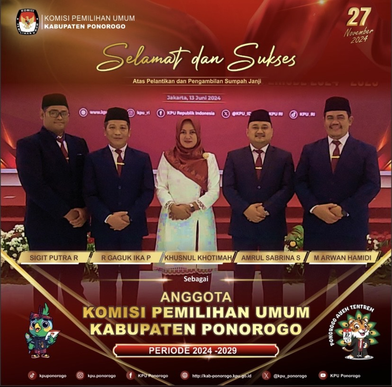 5 Komisioner KPU Ponorogo 2024-2029. (Foto: Instagram Bawaslu Ponorogo for jatimnow.com)