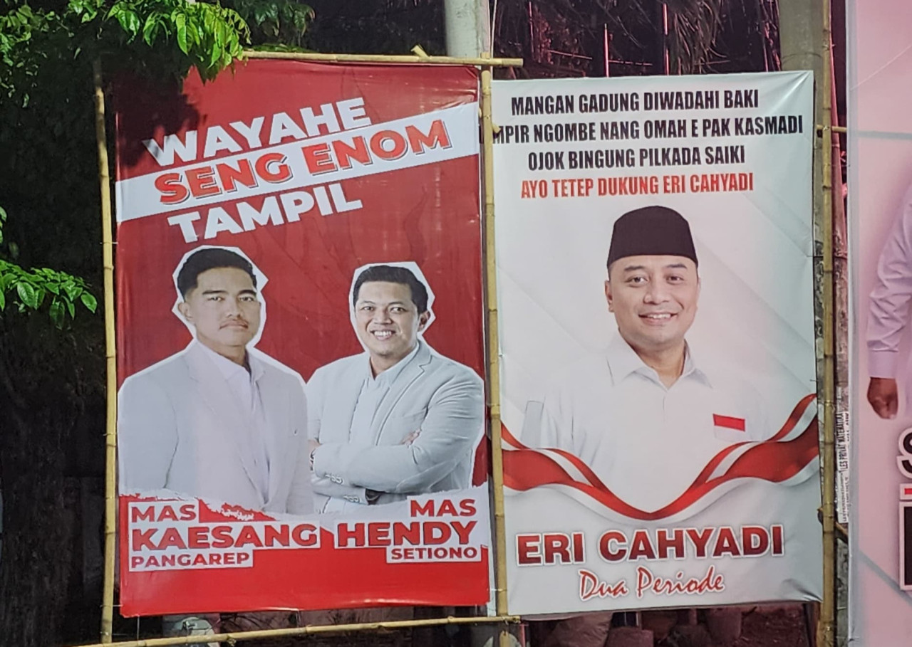 Baliho Hendi Setiono bertebaran di Surabaya. (Foto: Ni'am Kurniawan/jatimnow.com)