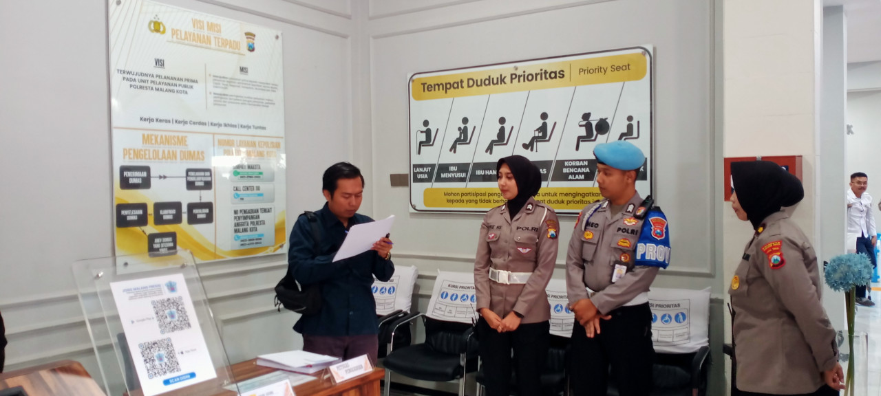 Ombudsman Republik Indonesia (RI) melakukan penilaian terhadap pelayanan publik di Mapolresta Malang Kota, Selasa (30/7/2024).  (Foto : Gerhana/jatimnow.com)