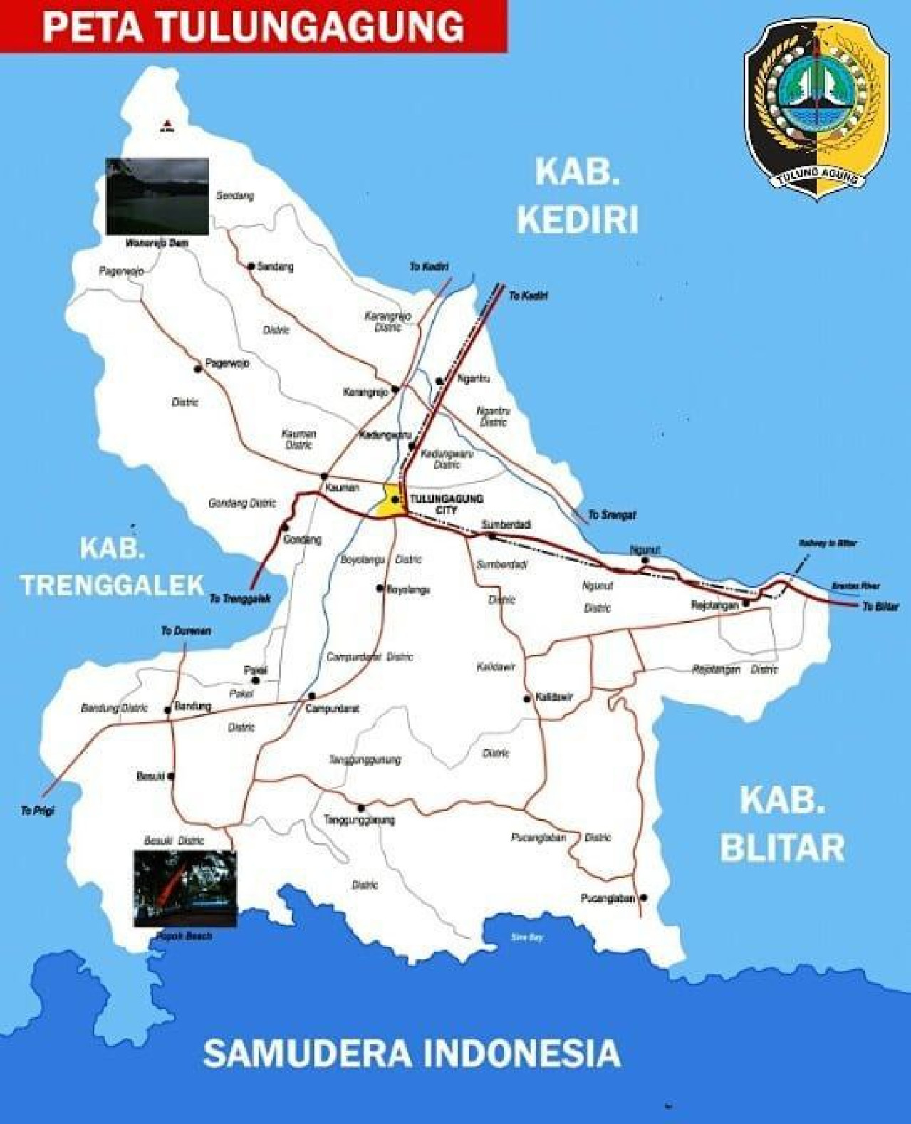 Peta wilayah Kabupaten Tulungagung.
