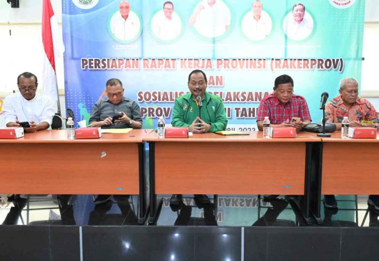 Rapat Koordinasi Satgas Kontingen Jawa Timur pada Pekan Olahraga Nasional (PON) XXI 2024 Aceh-Sumatera Utara pada Rabu, 28 Agustus 2024 di Ruang Aula KONI Jatim. (Foto: KONI Jatim for jatimnow.com)