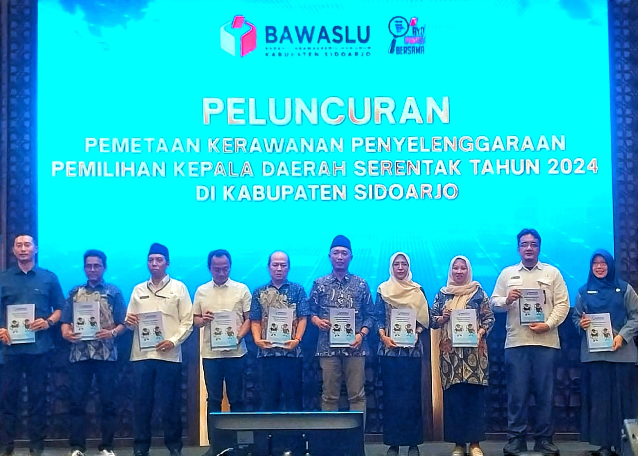 Peluncuran peta kerawanan Pilkada 2024 Bawaslu Sidoarjo di Favehotel. (Foto: Ahaddiini HM/jatimnow.com)
