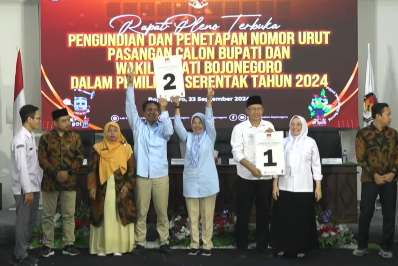 Nomor Paslon Bupati - Wabup Bojonegoro: Teguh - Farida 1 dan Wahono - Nurul 2