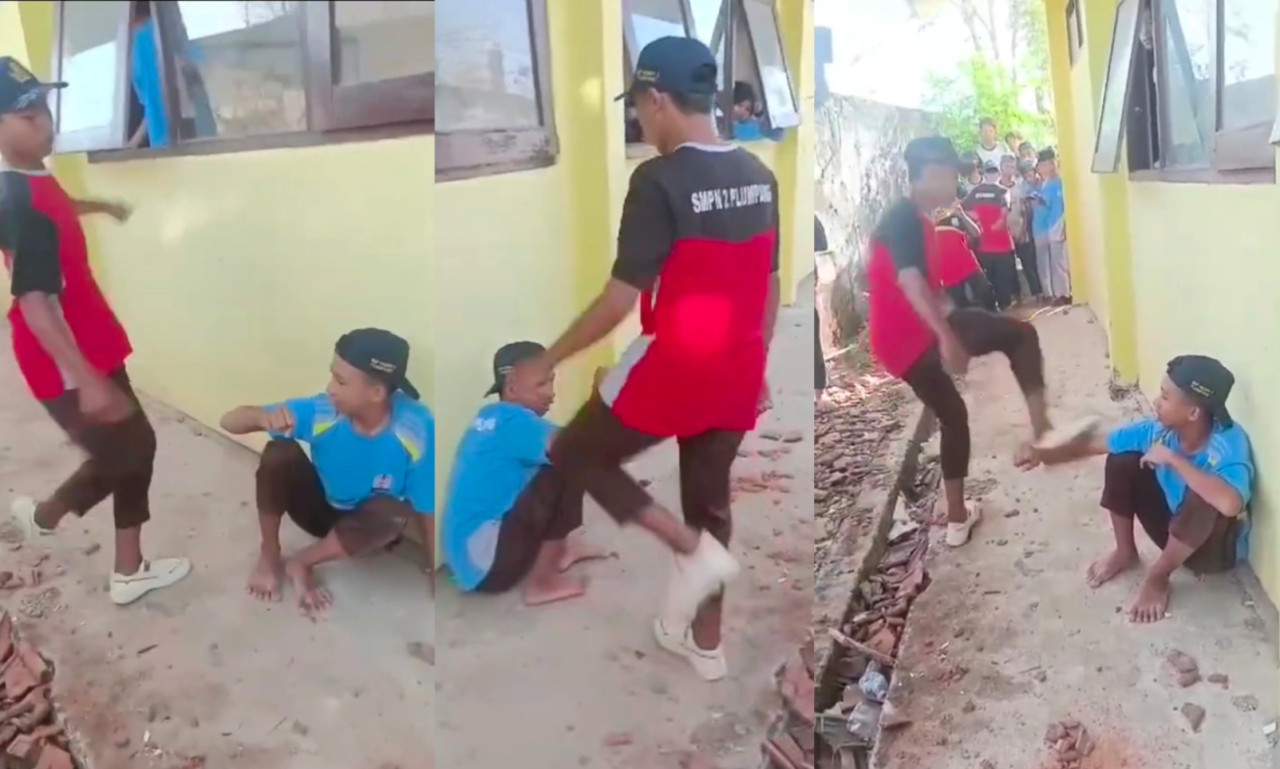 Tangkap layar video aksi perundungan di SMPN 2 Plumpang Tuban (dok video media sosial)