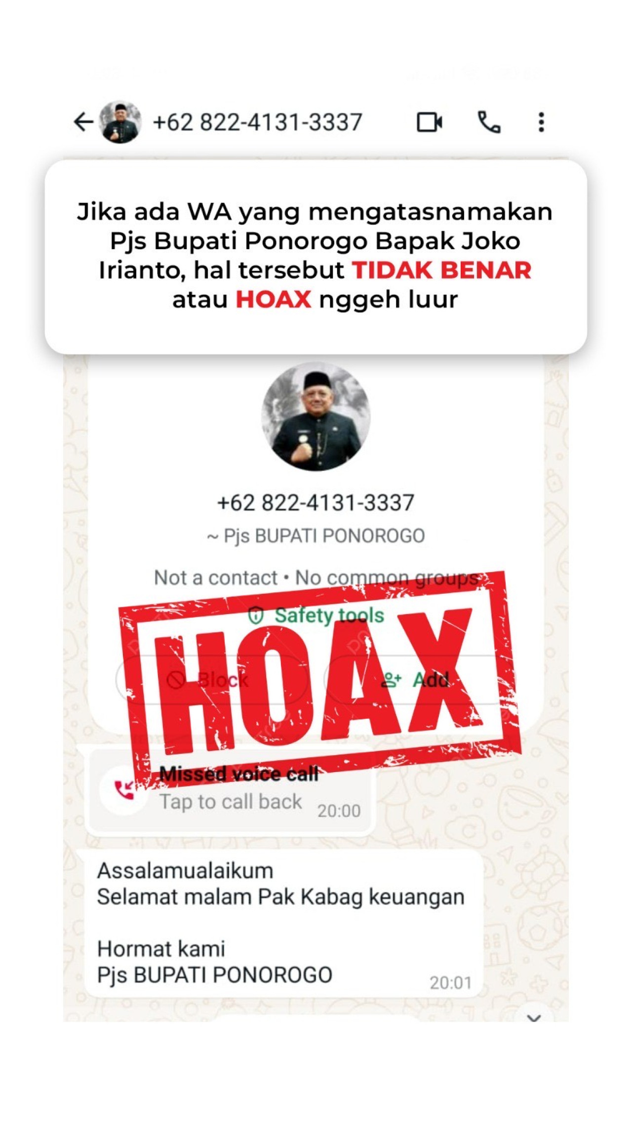WhatsApp Palsu Pjs Bupati Ponorogo Incar Pejabat Eselon 2, Waspadai Nomor Ini