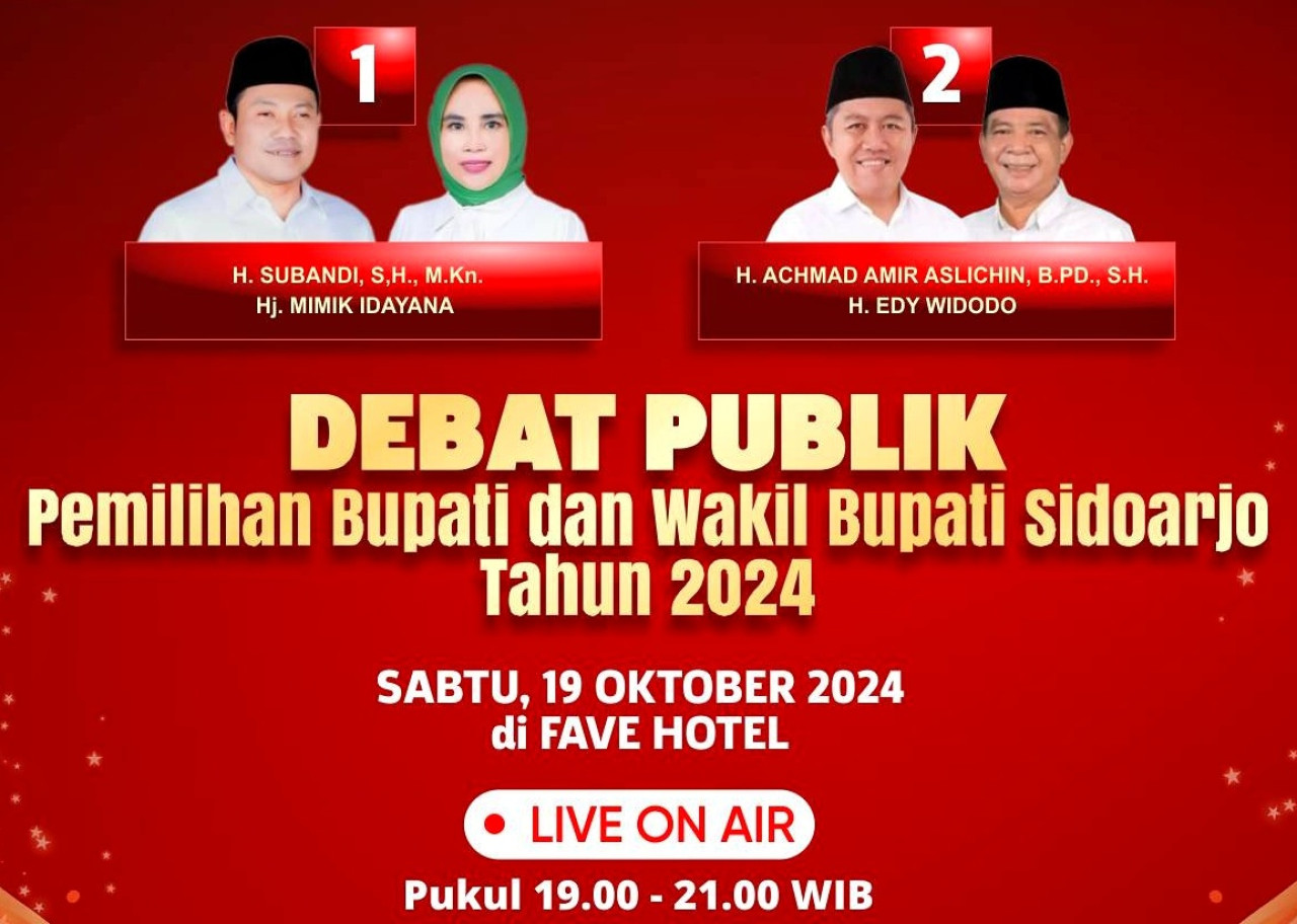 Flyer debat Publik pemilian Bupati dan Wakil Bupati Sidoarjo 2024. (Foto: KPU Sidoarjo for jatimnow.com)