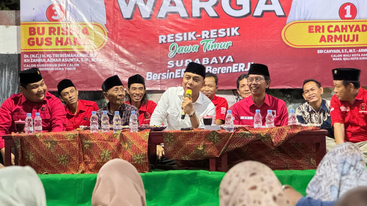 Eri Cahyadi saat kampanye di Wisata Banyu Kalen, Kelurahan Genting Kalianak, Surabaya (Foto: Adi for jatimnow.com)