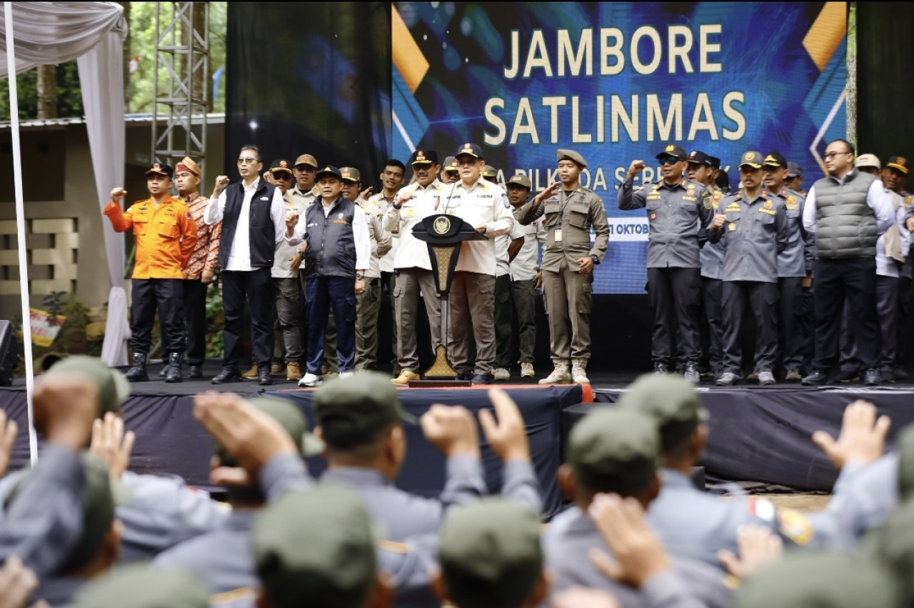 Apel penutupan Jambore Satuan Perlindungan Masyarakat (Satlinmas) Mendukung Pilkada Serentak 2024. (Foto: Pemprov Jatim/jatimnow.com)