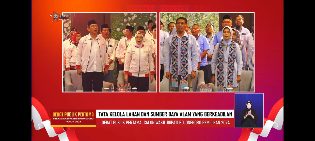 Tangkapan layar pelaksanaan debat publik pertama sebelum terjadi kericuhan (YouTube KPU Bojonegoro)