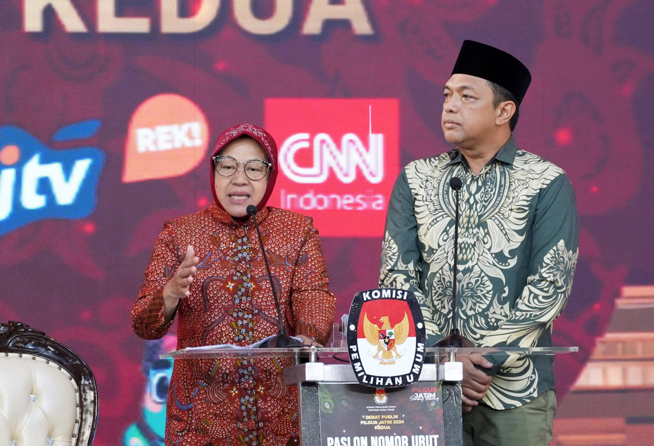 Tri Rismaharini dalam debat publik kedua Pilkada Jatim. (Foto: KPU Jatim for jatimnow.com)