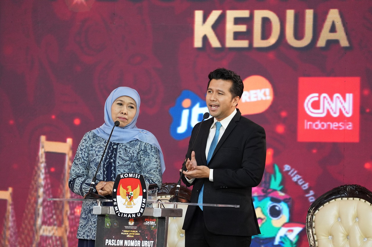 Paslon 2 Pilgub Jatim dalam Debat Publik Pilgub Jatim. (Foto: dok jatimnow.com)