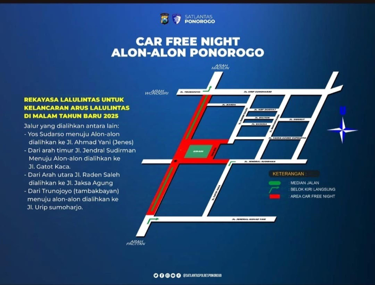 Ini Rekayasa Lalu Lintas pada Malam Tahun Baru di Ponorogo, CFN Digelar Tentatif