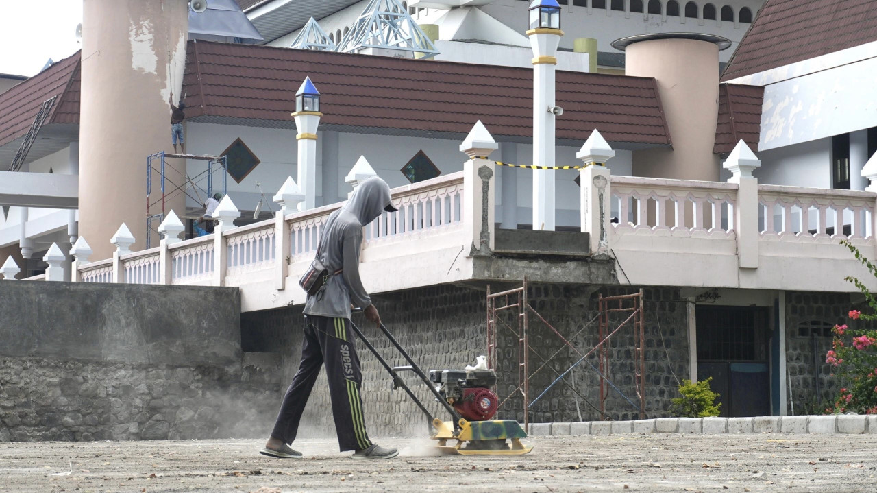 Proses revitalisasi Masjid An-Nuur Pare. (Foto: Pemkab Kediri/jatimnow.com)
