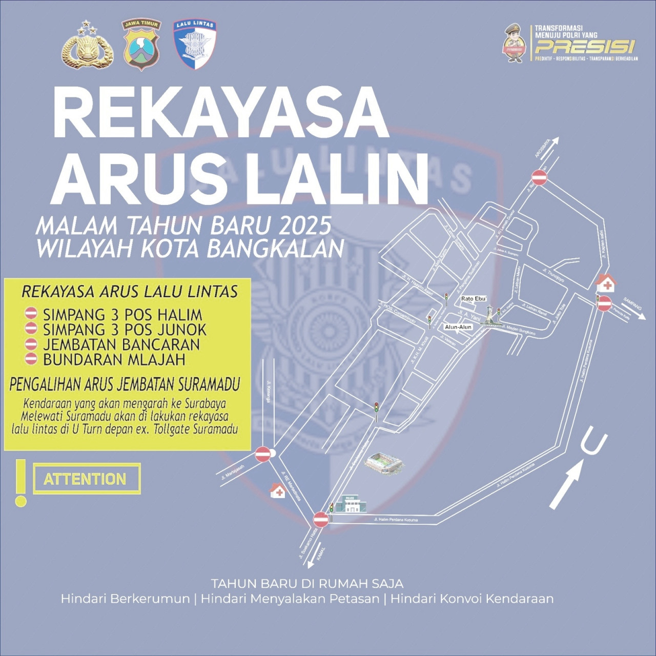 Rekayasa lalu lintas Bangkalan jelang malam tahun baru. (Foto: Polres Bangkalan for jatimnow.com)