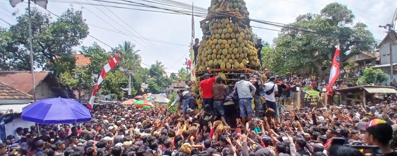 Warga serbu Tumpeng Durian. (Foto: Humas Pemkab Pasuruan for jatimnow.com)