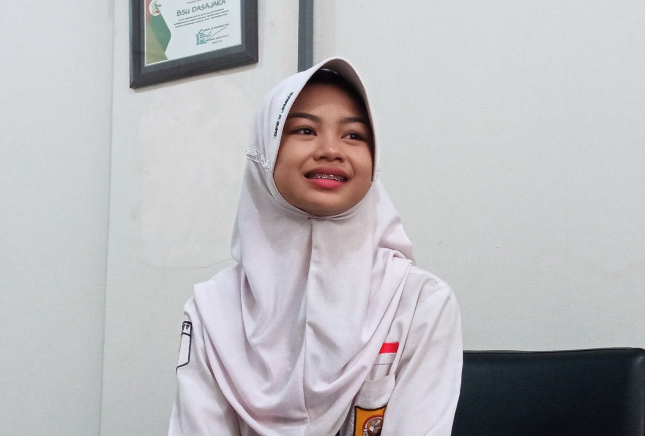 Keyza saat ditemui di sekolahnya (Foto: Sugianto/jatimnow.com)