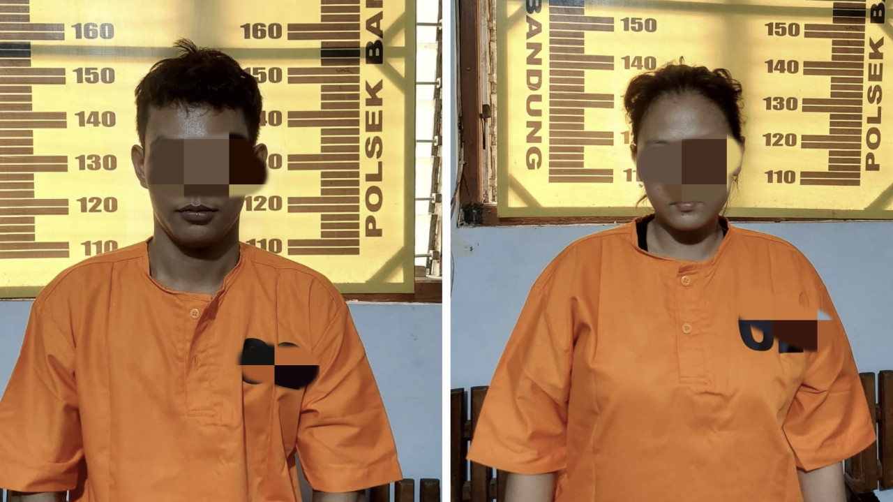 Pasutri asal Kediri yang mencuri uang di kotak amal. (Foto: Polres Tulungagung/jatimnow.com)