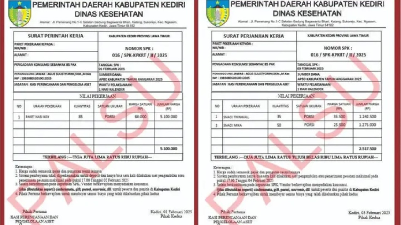 Waspada, Penipuan Catut Nama Dinkes Kabupaten Kediri Sasar Catering
