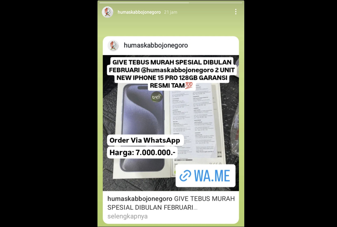 Postingan story instagram Humas Pemkab Bojonegoro (tangkapan layar)