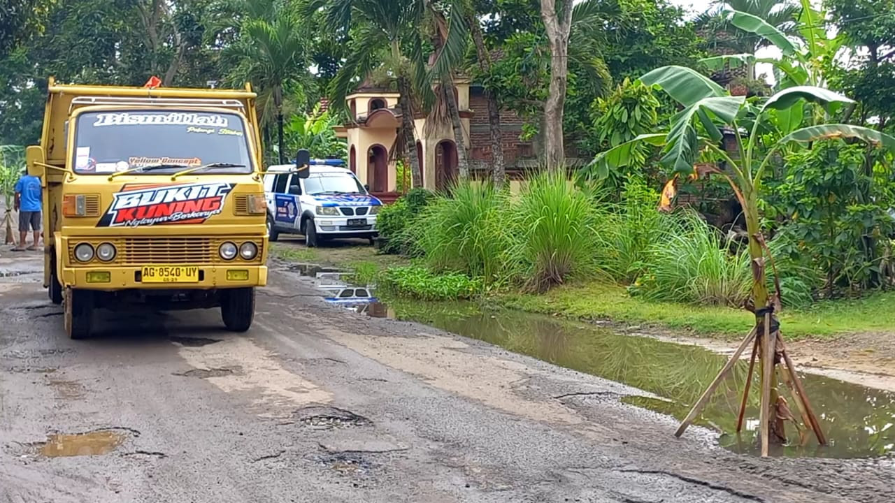 Jalan yang ditanami pisang oleh warga di Trenggalek. (Foto: Bramanta Pamungkas/jatimnow.com)