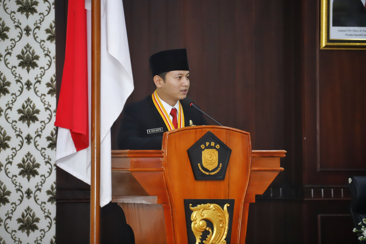 Bupati Trenggalek, Mochamad Nur Arifin saat memberikan pidato perdana. (Foto: Prokopim Trenggalek/jatimnow.com)