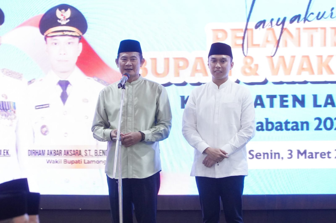 Bupati dan Wabup Lamongan saat menyampaikan 15 program priotitas. (Foto : Humas Pemkab Lamongan for jatimnow.com)