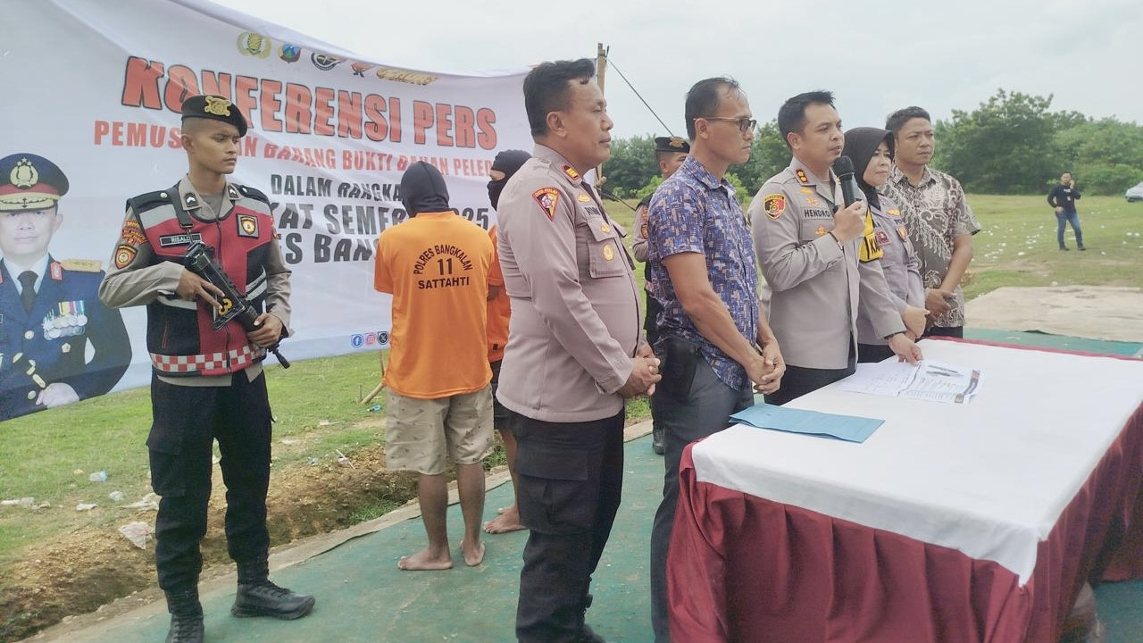 Pers rilis di Polres Bangkalan. (Foto: Fathor Rahman/jatimnow.com)