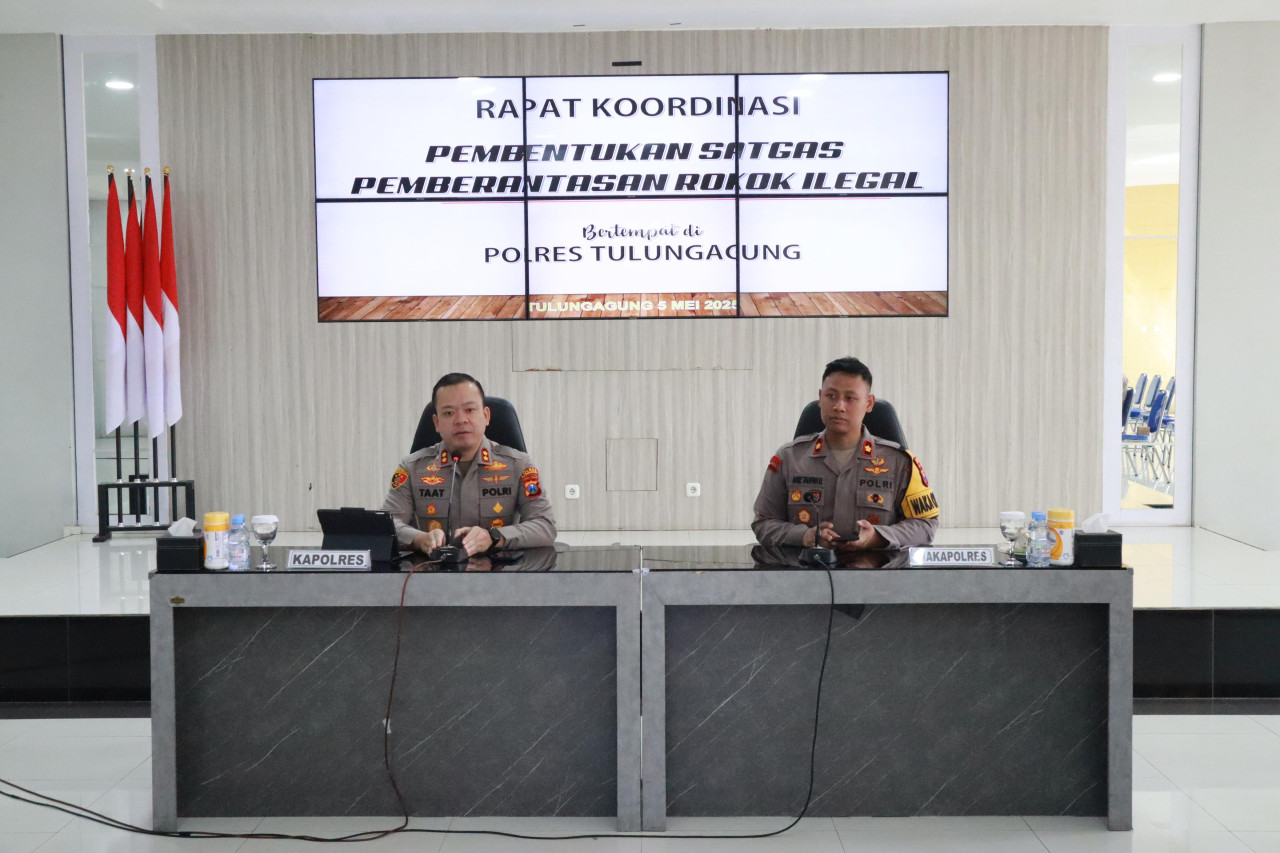 Polres Tulungagung saat menggelar rakor pembentukan satgas pemberantasan rokok ilegal. (Foto: Polres Tulungagung)