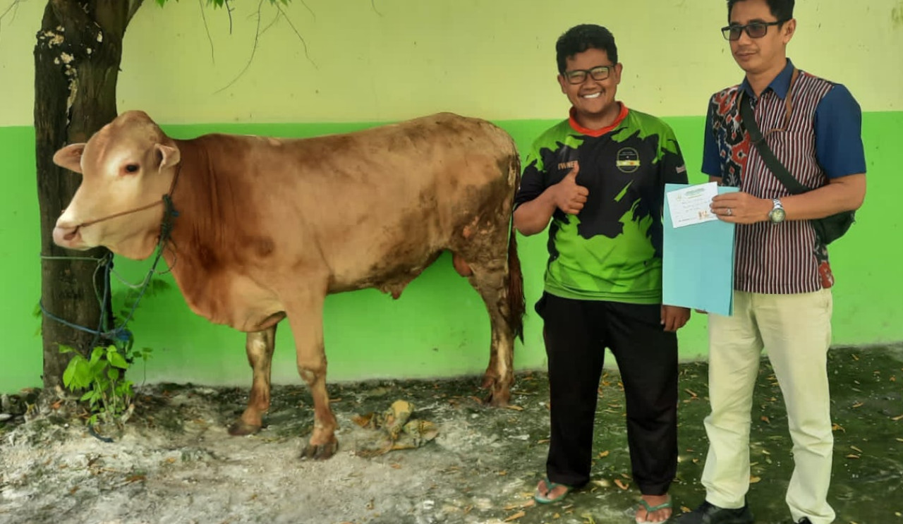 Bank Jatim saat menyalurkan hewan kurban untuk lembaga pendidikan. (Foto: Bank Jatim for jatimnow.com)