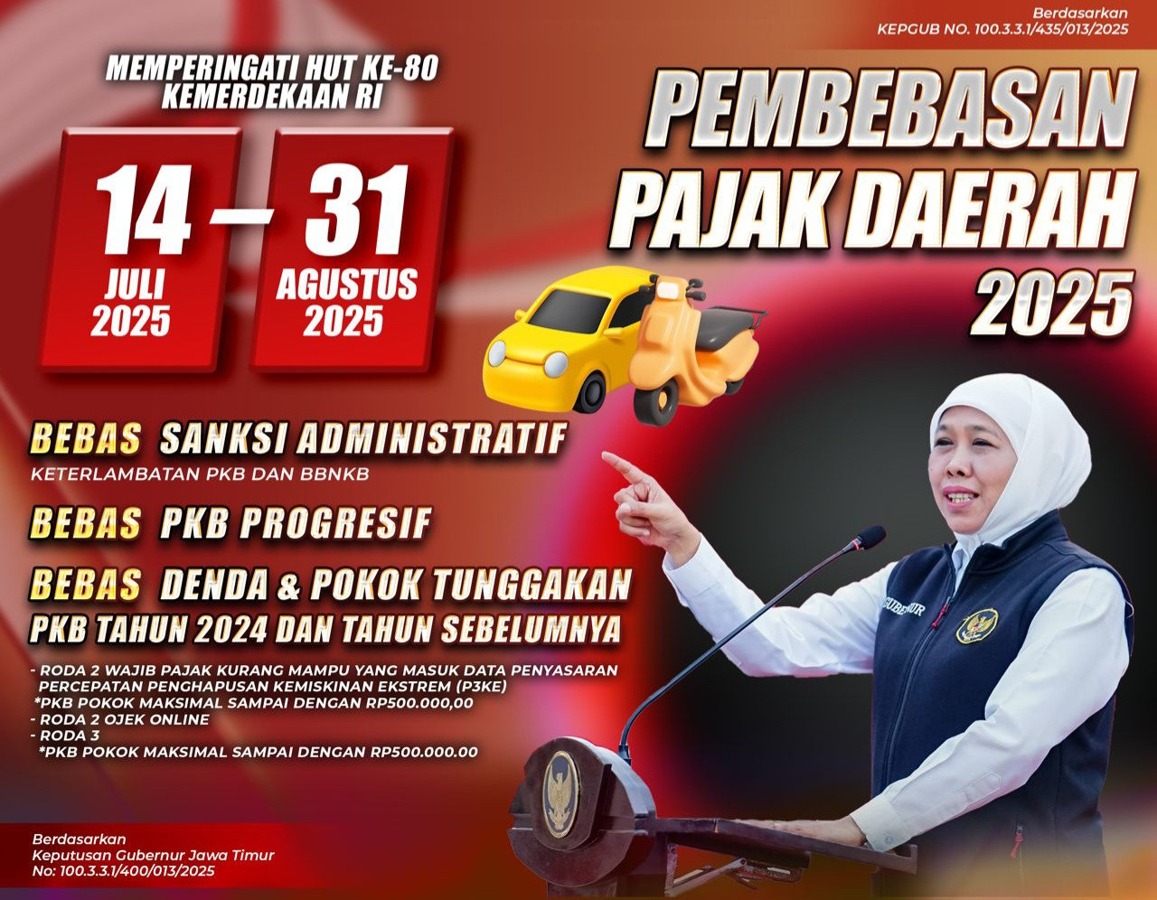 Jadwal Pemutihan Pajak Kendaraan Bermotor di Jatim, Mulai 14 Juli