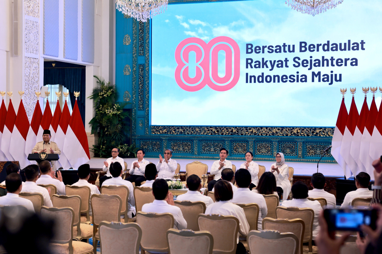 Prabowo dalam peluncuran tema dan logo HUT ke-80 Kemerdekaan Republik Indonesia. (Dok. Istana Kepresidenan)
