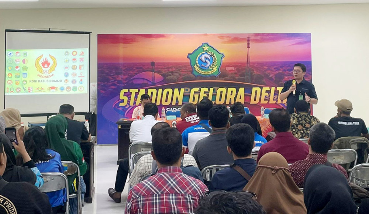 BPJS Ketenagakerjaan melakukan sosialisasi tentang pentingnya program perlindungan jaminan sosial ketenagakerjaan untuk para atlet di Sidoarjo. Foto: BPJamsostek for jatimnow.com