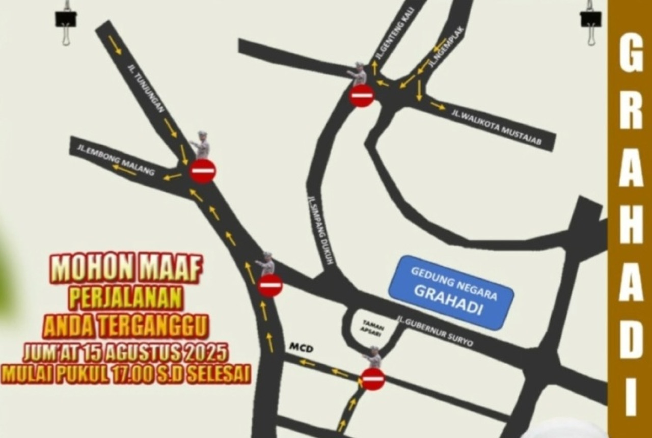 Peta pengalihan lalu lintas di sekitaran Gedung Negara Grahadi Surabaya (dok.pemprov jatim for jatimnow.com)