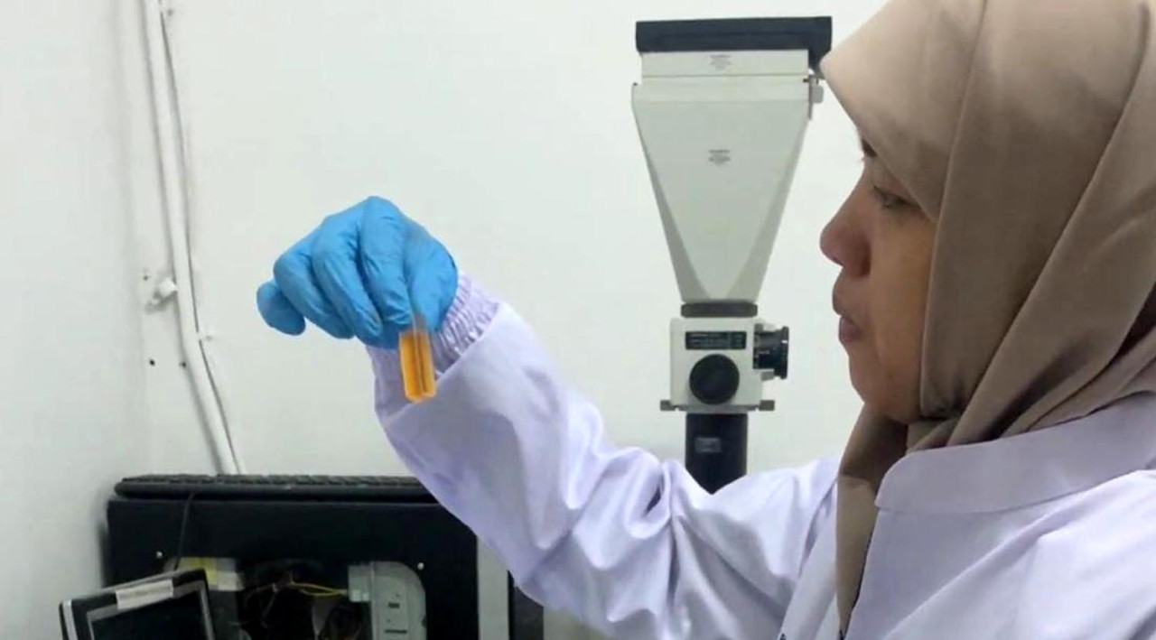 Prof Yatim Lailun Ni'mah SSi MSi PhD ketika melakukan uji laboratorium untuk risetnya. (Foto: Humas ITS for jatimnow.com)