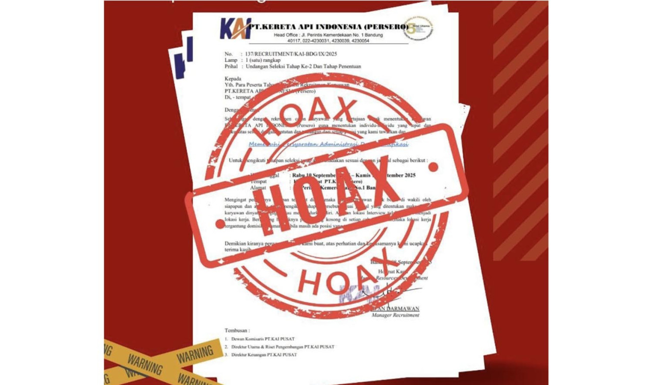 Sejumlah situs dan akun palsu yang menyebarkan informasi lowongan kerja fiktif. (Foto/KAI)