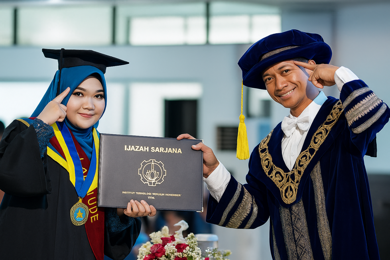 Wan Sabrina Mayzura menerima ijazah sarjana dari Rektor ITS Prof Bambang Pramujati pada Wisuda ke-132 ITS. (Foto/Humas ITS)