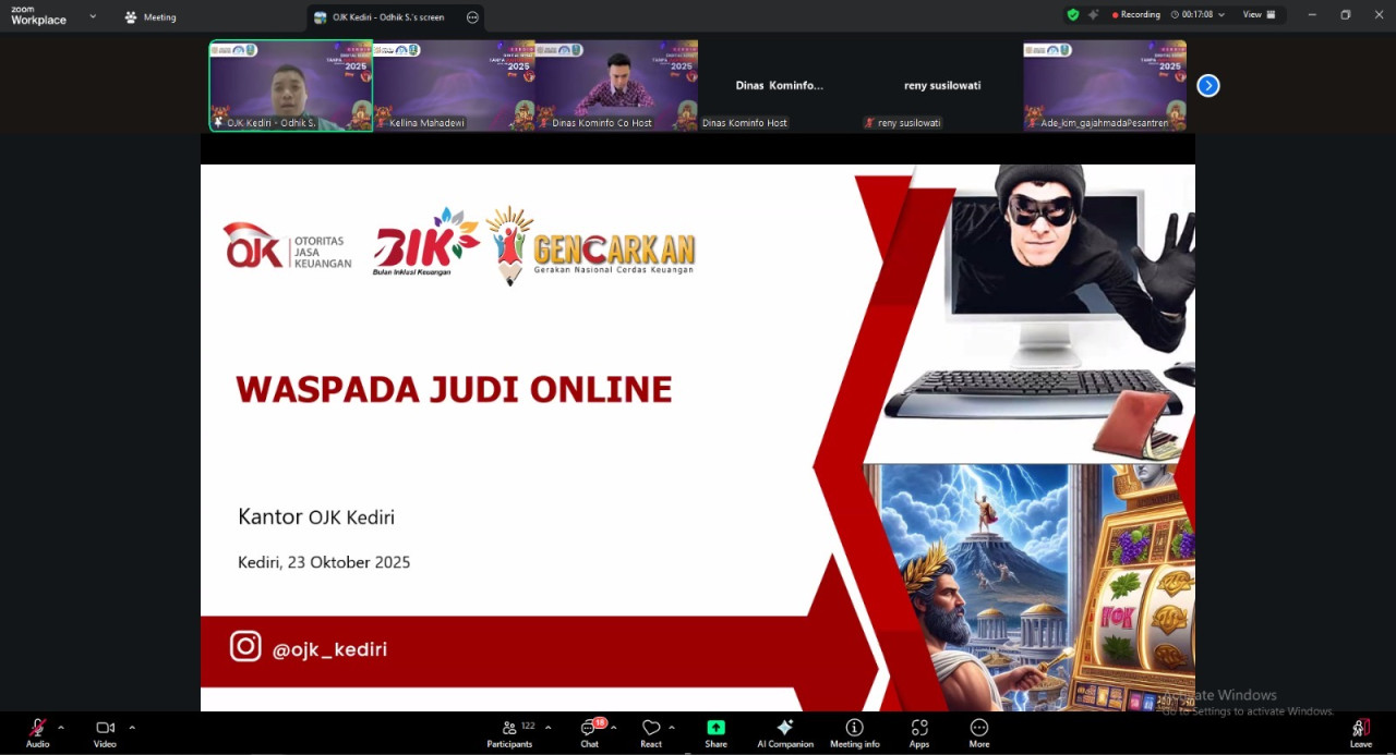 Tangkapan layar sosialisasi judi online oleh Pemkot Kediri. (Foto: Pemkot Kediri/jatimnow.com)