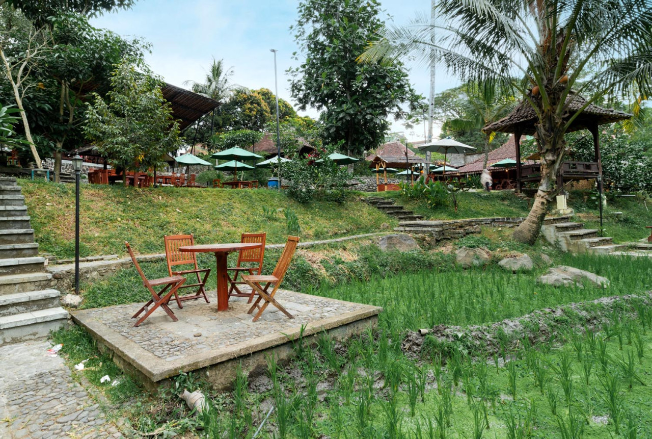 Kopi Kali Brantas menawarkan hamparan sawah hijau dan aliran sungai Brantas yang tenang menjadi teman setia saat menikmati hidangan. (Foto/Dok Kopi Kali Brantas for JatimNow.com)