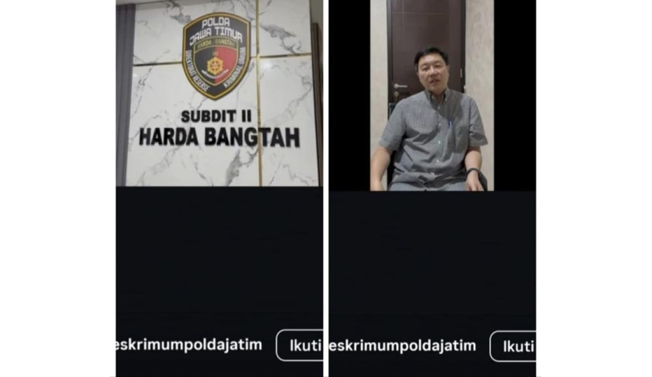 Hermanto, yang berstatus tersangka dan berkas perkaranya telah dinyatakan lengkap (P-21) oleh Kejaksaan, tiba-tiba muncul dalam video promosi resmi Polda Jawa Timur. (Foto/Tangkapan Layar)